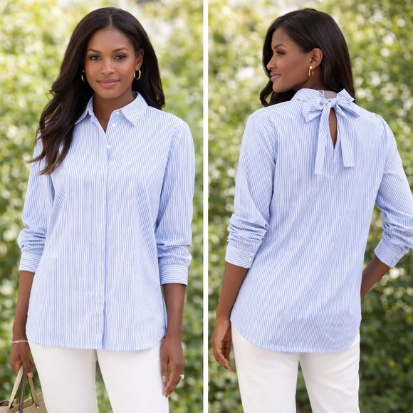 Halogen Tops - HALOGEN Striped Tie-Back Button-Up Shirt Sze Small Nordstrom Top Coastal Preppy